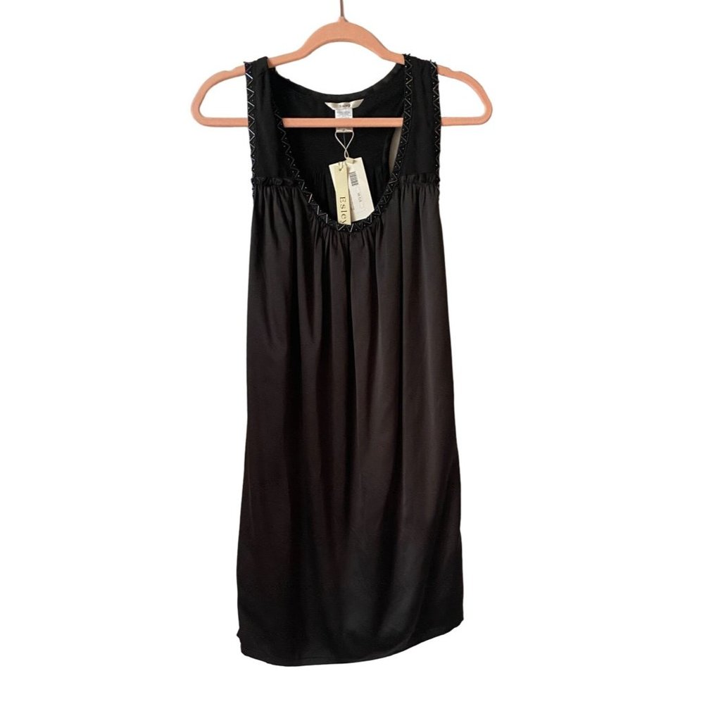Esley Black Satin Beaded Dress Size Large NWT